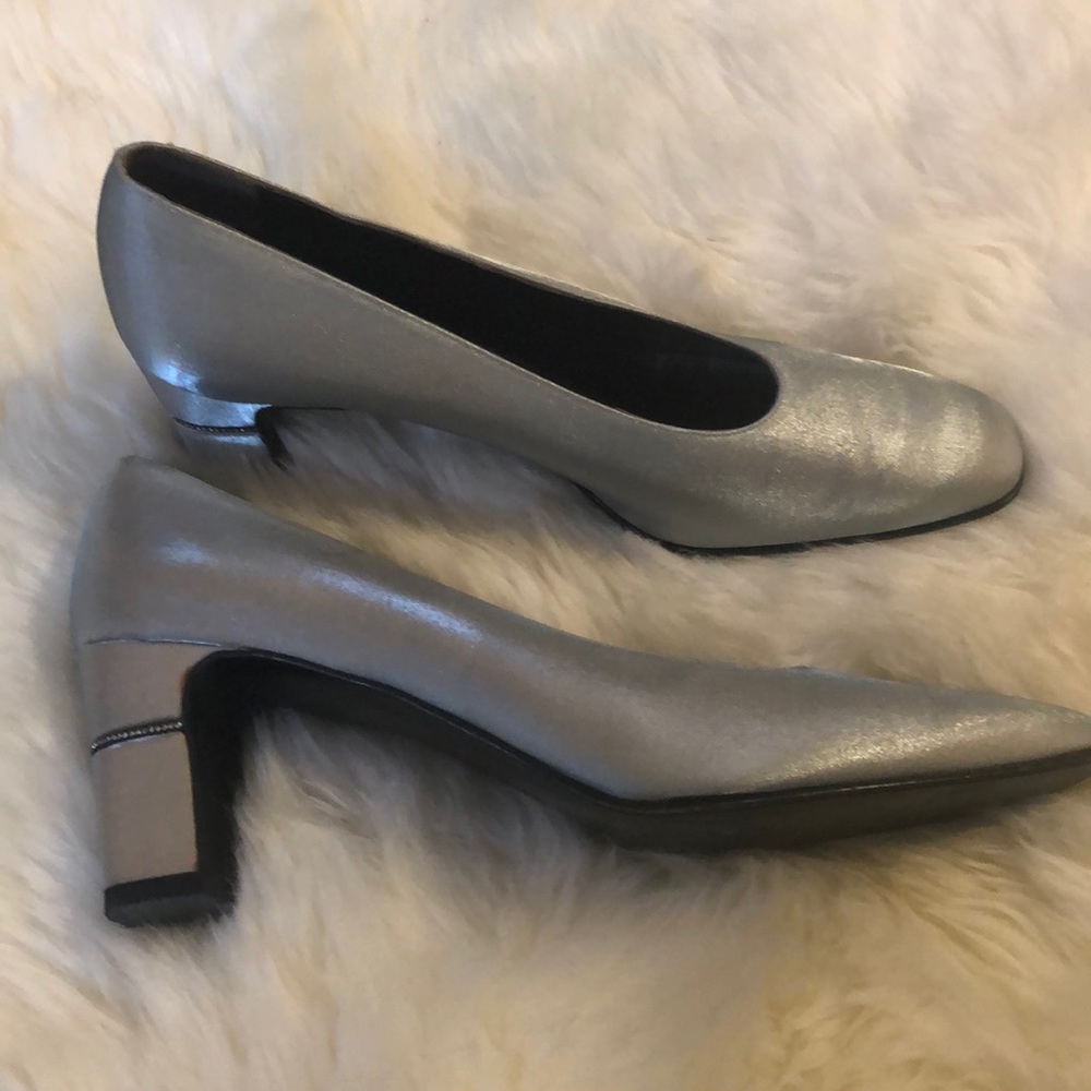 Silver Ferragamo Heels with Rhinestone details